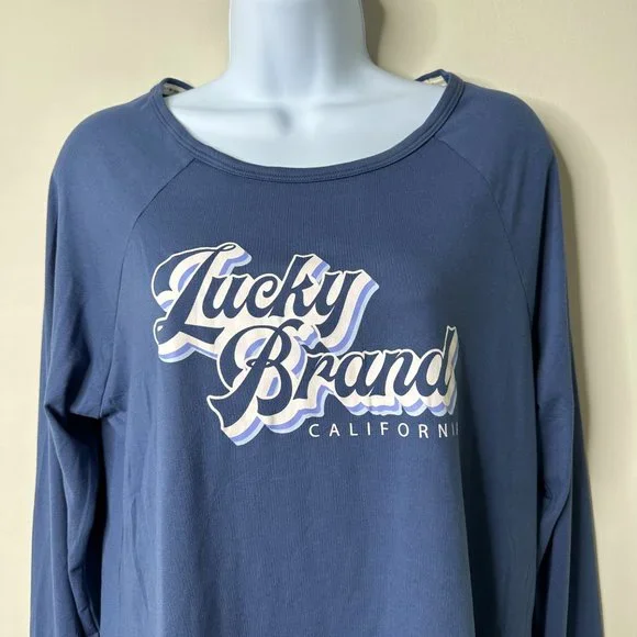 Lucky Brand Blue Long Sleeve Graphic Shirt Women's Medium NEW - Picture 2 of 5